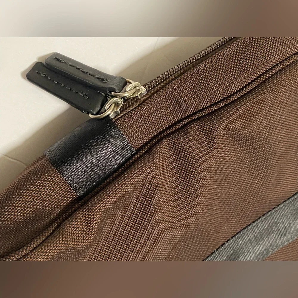 FOSSIL MERCER DARK BROWN+BLACK NYLON,ZIP MEN'S WORK BRIEFCASE,CROSS BODY,BAG